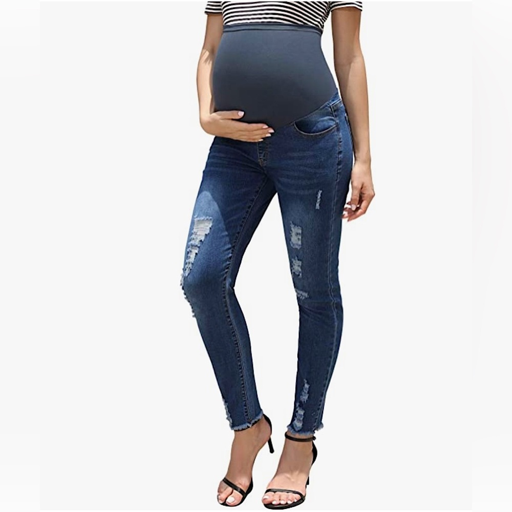 Trendy distressed maternity jeans, size medium (8-10)